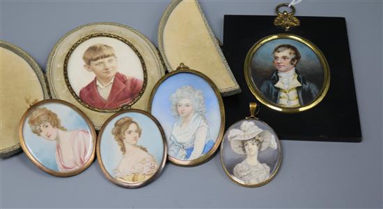 A collection of six miniature portraits